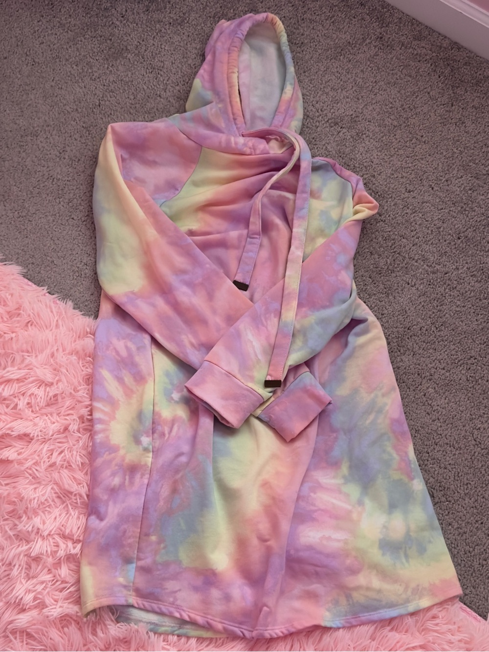 Amazon Pastel Tie-Dye Hoodie Dress in Pink, Purple, Blue, Yellow